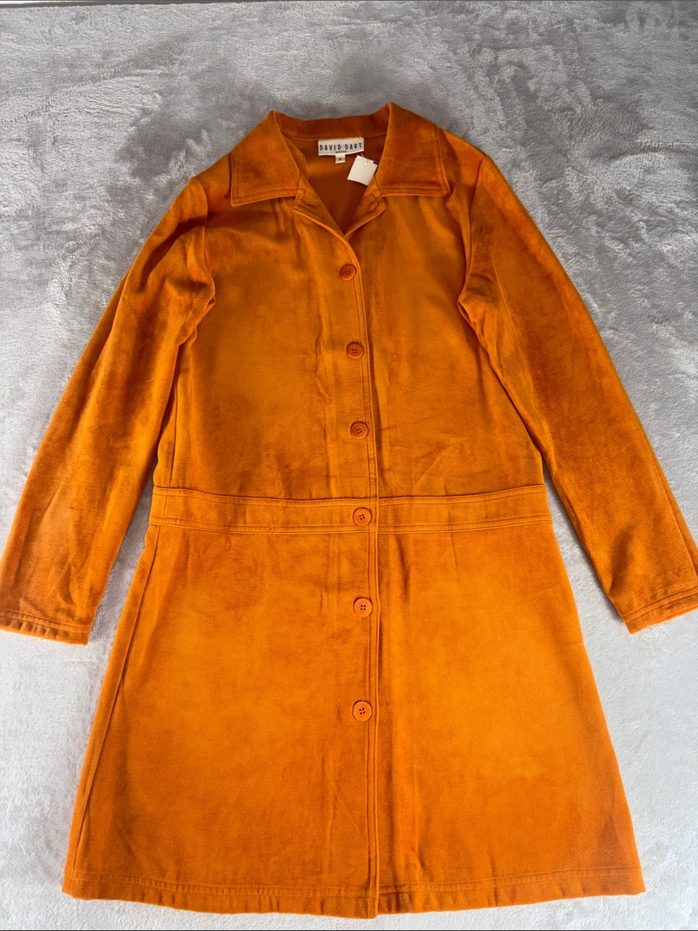 David Dart Orange Velour Button Front Midi Dress Petite Small